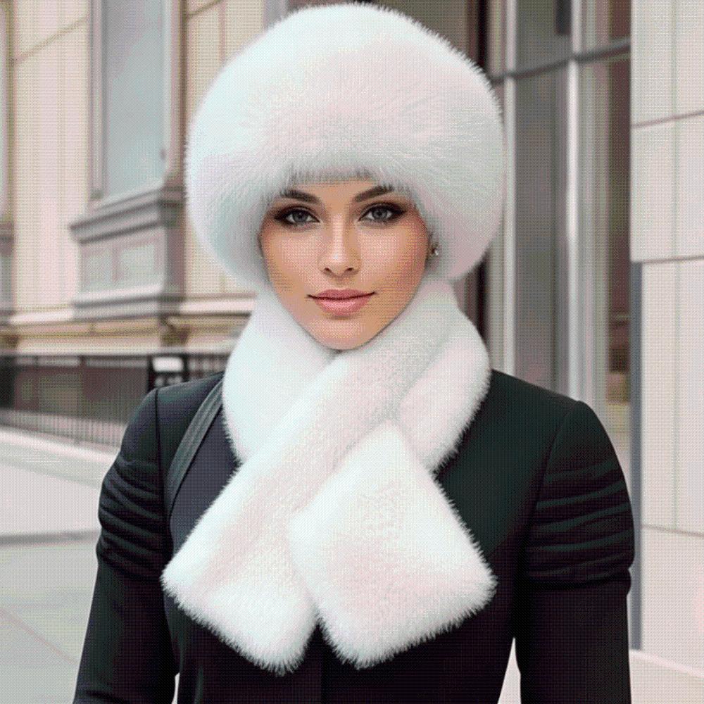 Windproof Cossack Hat Set Thickened Fluffy Winter Bonnet Faux Mink Headwear Seniors