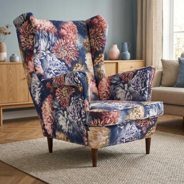 Ohrensessel Ari Spring Print mit Muster im skandinavischen Stil – Family Meble