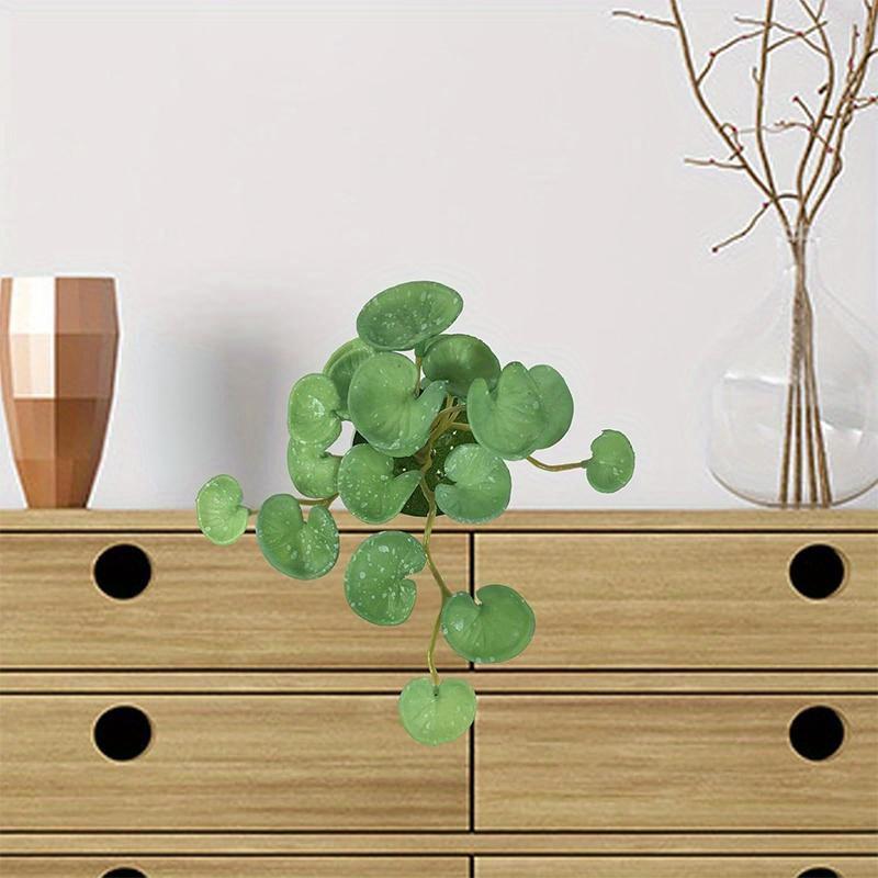 Artificial Plant Mini Bouquet Copper Coin Grass Soft Glue Fake Green Plants Wall Hanging for Home Office Garden Decoration