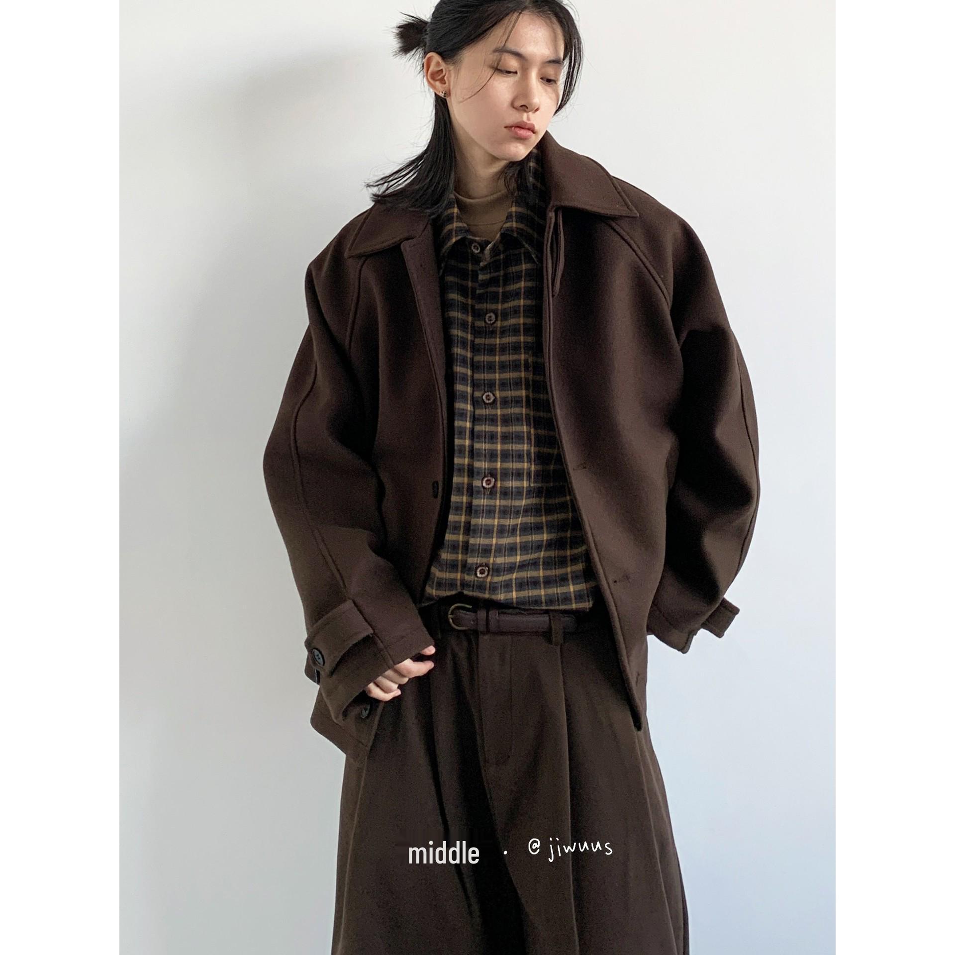 

Unisex Retro Coffee Woolen Coat with Raglan Sleeves XXL