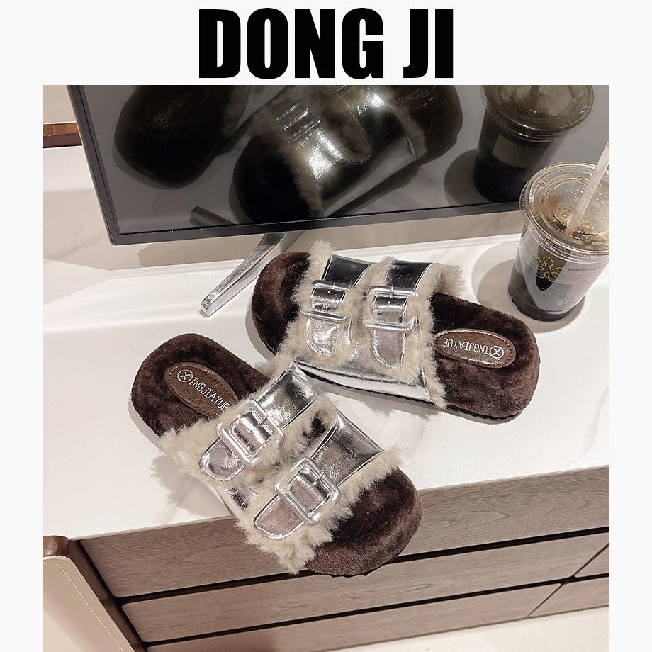 Soft waxy soft waxy~ winter warm thickened wool cotton shoes women's versatile one-button thick-soled fluffy slippers tide.