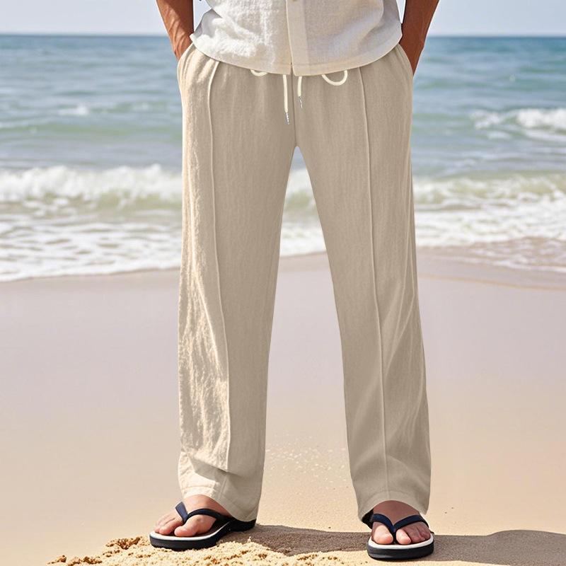 Linen Breathable Wide-legged Trousers Men's Models Summer and Autumn Thin Section Loose Sports Loose Straight Casual Trousers Male
