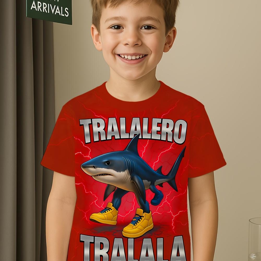 Summer hot selling children's T-shirt shark 3D printing design comfortable round neck short sleeved cartoon pattern children's T-shirt