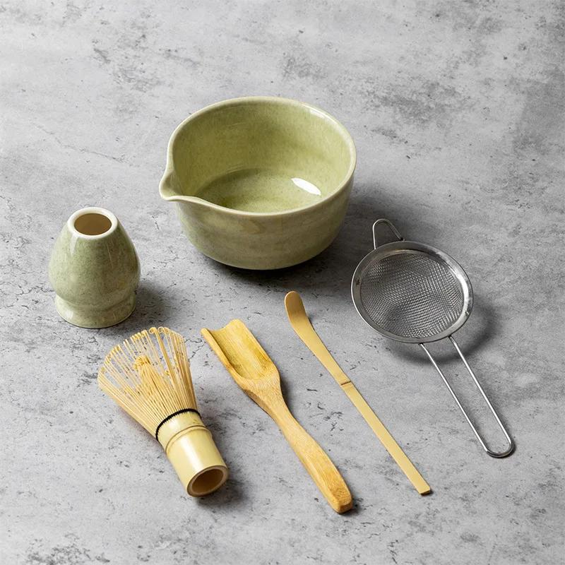 4 5 6 PCS Bamboo Matcha Whisk Set Ceramic Tea Bowl Traditional Japanese Tea Making Tools Home Kitchen Accessories Gift