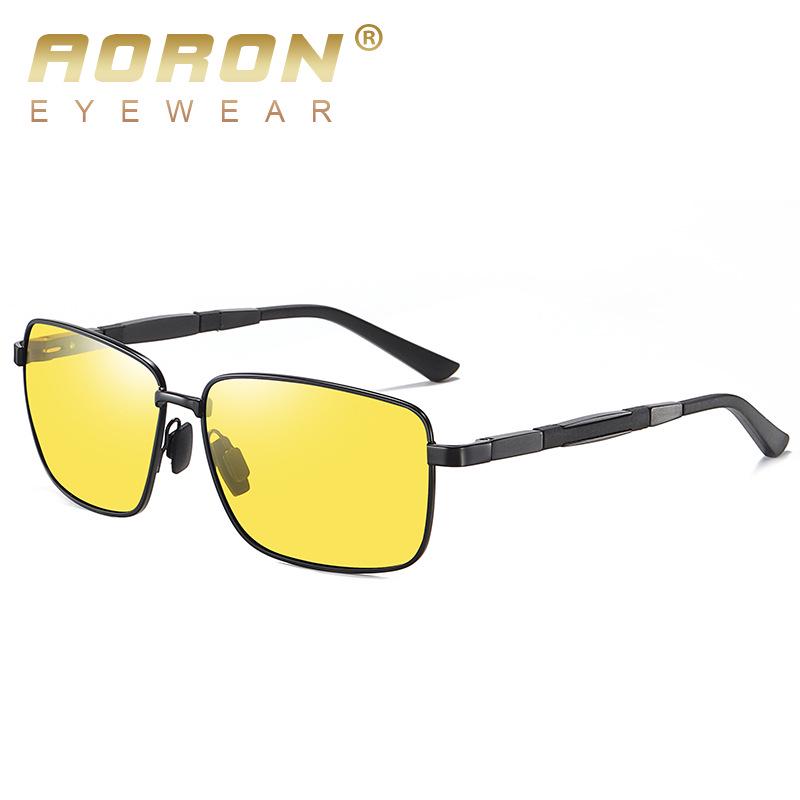 

aoron Мужские металлические поляризационные солнцезащитные очки Модные очки-авиаторы для вождения, ночного видения, с защитой от УФ-лучей aoron