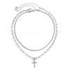 Wind Sparkling Chain Clavicle Necklace Women'S, Simple Diamond Cross Double Necklace