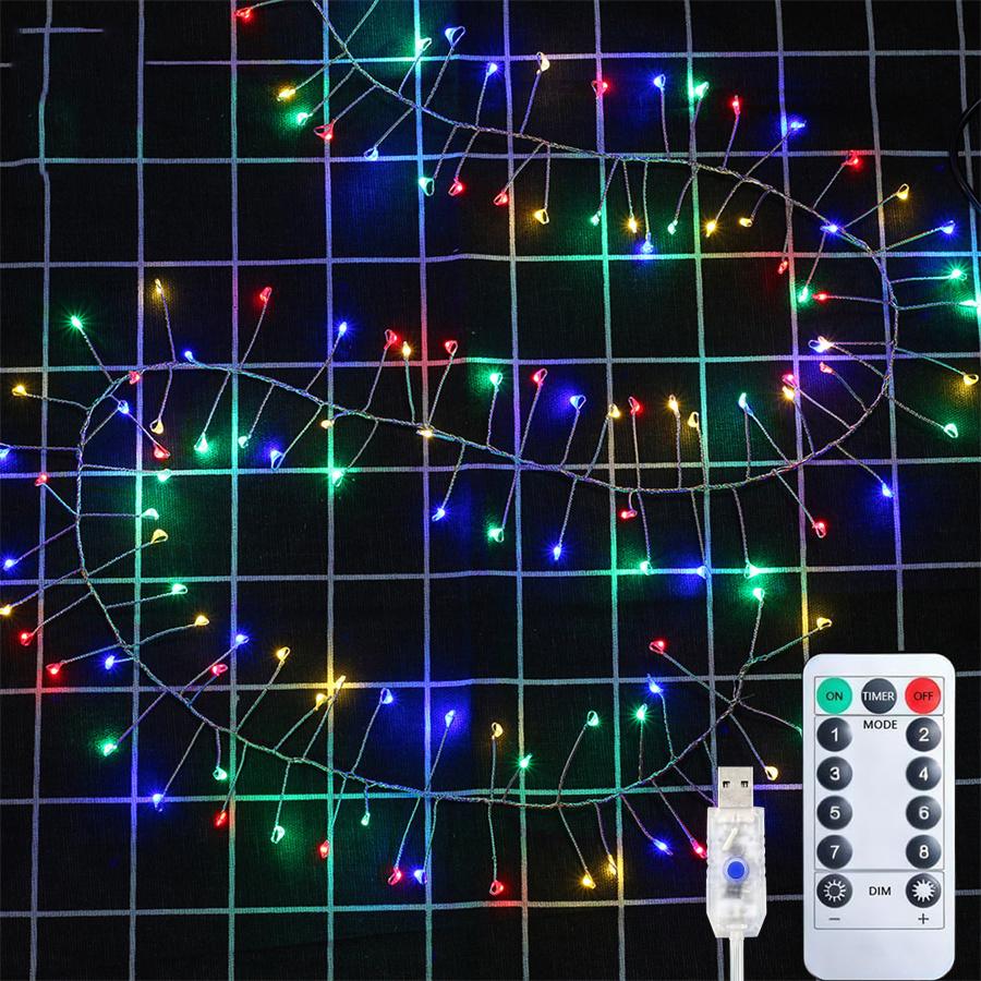 

200/400 светодиодная USB гирлянда-фейерверк, уличная гирлянда-кластер с мерцанием и пультом дистанционного управления для венка, DIY, украшения для вечеринки 3M 100LEDS разноцветный