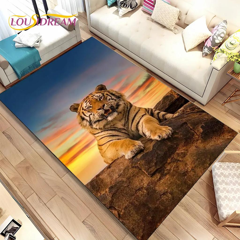 Beast Animal Tiger,Sabretooth Cartoon Area Rug,Carpet for Home Living Room Bedroom Sofa Doormat Kitchen Decor,Non-slip Floor Mat