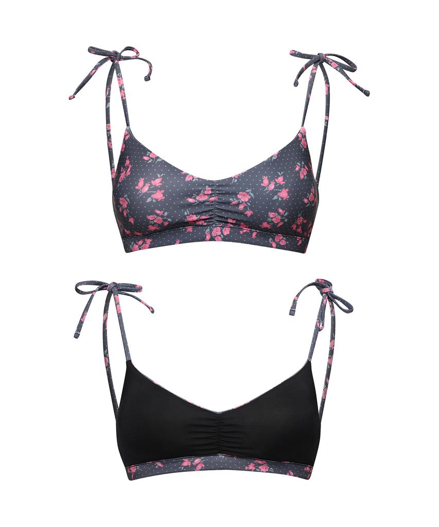 Lupeulupeu Shirred Reversible Bikini Top [Rosy Dot Dark Grey]