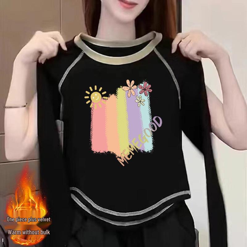 

Women s Double-Sided German Velvet Long-Sleeve T-Shirt - 2024 Autumn/Winter Chic Versatile Top XXL (135-145 jin)