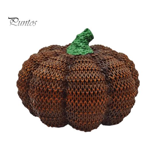 Small Autumn Window Accents Handmade Resin Pumpkin Figurine Halloween Decor, Simulated Knit Tabletop Statue, Soft Texture Decor Mini Fall Holiday