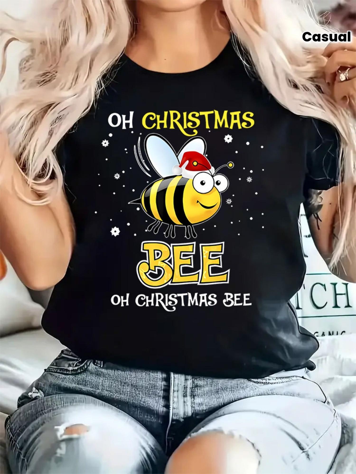 

Christmas Bee Funny Print T - Shirt, Women s Spring - Summer Short - Sleeve Crew - Neck Casual, Festival Outing, Christmas Cute Season 5XL різнокольоровий