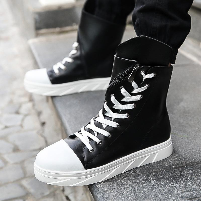 Fashion Autumn Men Boots Leather Warm Ankle Boots Casual High Top Waterproof Motorcycle Shoes Top High Quality Shoes