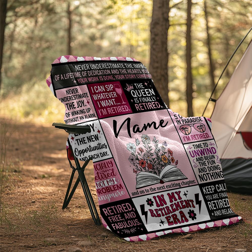 Retirement Celebration Customize Your Name Outdoor Blanket Comfortable Soft Lightweight Multiseasonal Blanket For Travel Camping Picnics Sofa Office