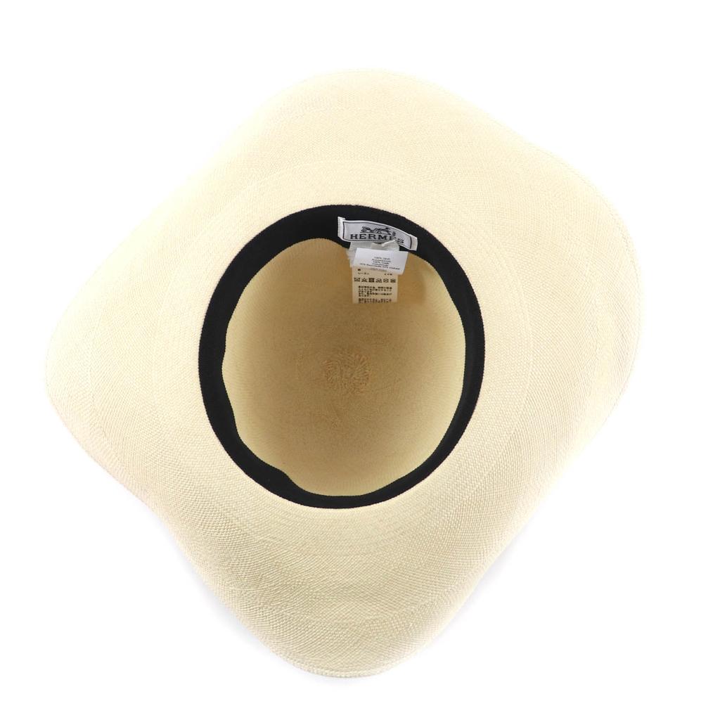 Great HERMES hat Ingrid Zigzag Panama hat with ribbon Straw Women 58 Used