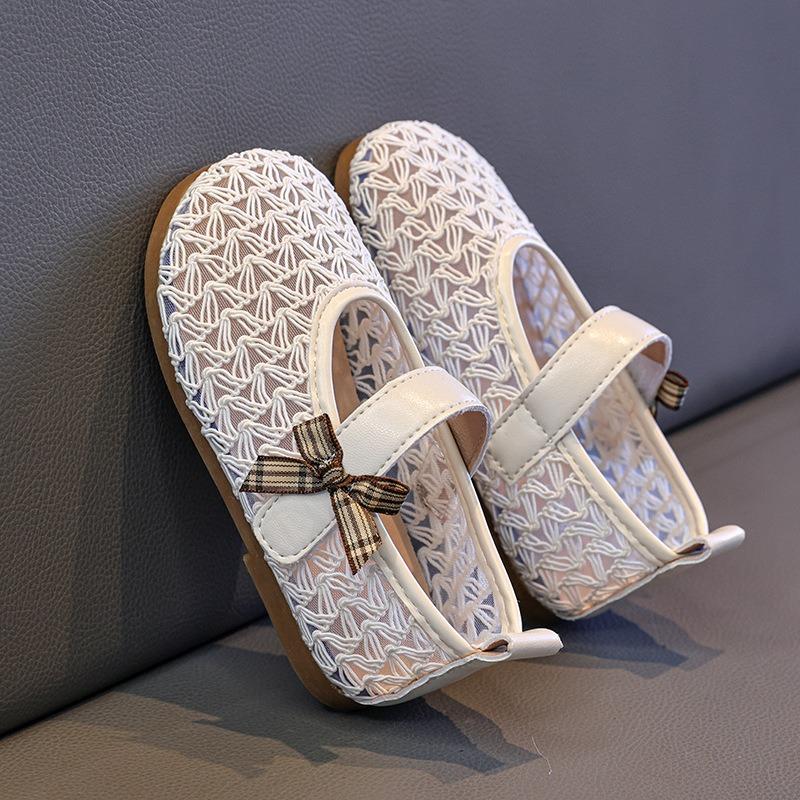 Girls' Princess Shoes Soft-Sole Non-Slip Leather Shoes, Breathable Mesh Hollow-Out Casual Shoes for Toddlers