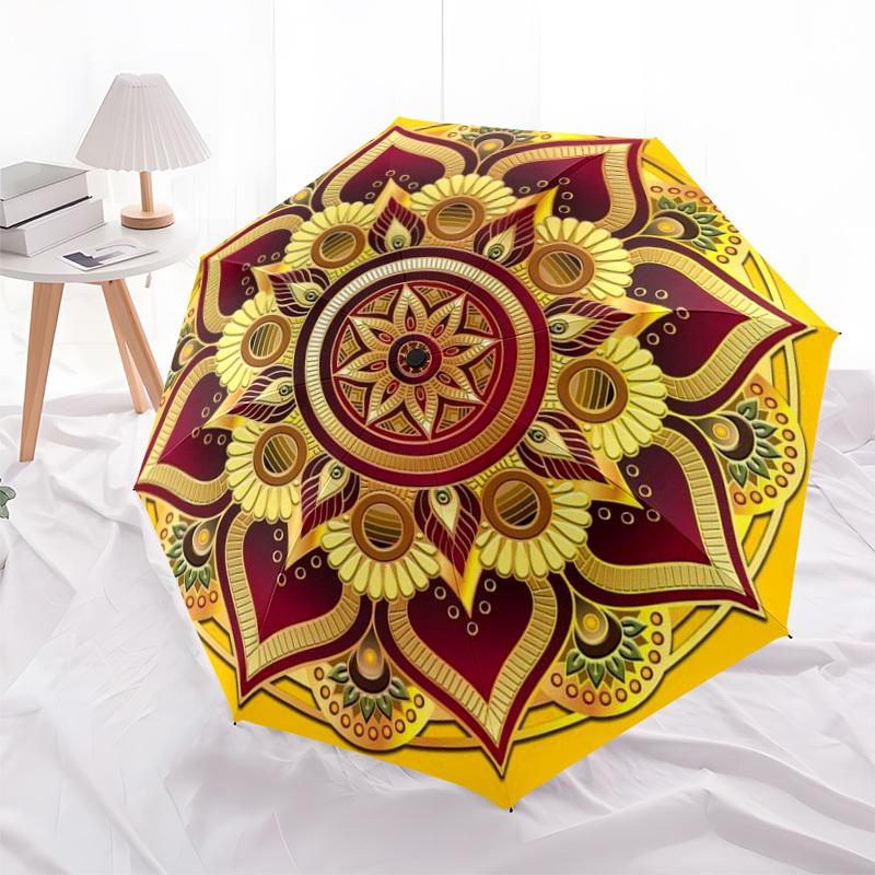 1pc Mandala Pattern Automatic Open/Close Umbrella, Folding Compact Umbrella with Lightweight Design for Women/Men yy251028239