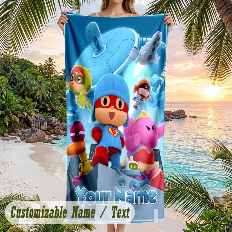 Pocoyó Beach Towel, Personalized Custom Text, Quick Dry Soft Large Towel For Swimming Pool Travel