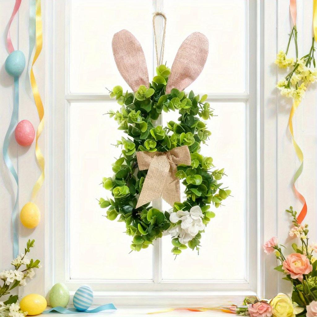 Bunny Wreath Artificial Wall Garland Decor Rabbit Wreath For Front Door For Wall Farmhouse Holiday Party Garage House Porch