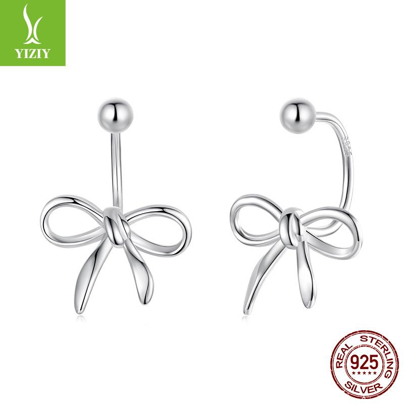 Bow Plain Silver Stud Earrings Women'S Simple Classic Design S925 Sterling Silver Threaded Stud Earrings