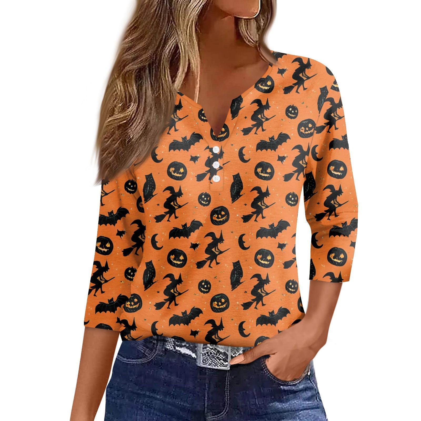 

Women s Casual Fashion Sexy Comfortable V-Neck Halloween Seven Sleeve Top XXL шафрановий