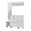 Coat Rack for the Entryway, Includes Shoe Cabinet, Mirror and Coat Hooks, Multifunctional with Shoe-changing Bench, White, 140x30x200cm