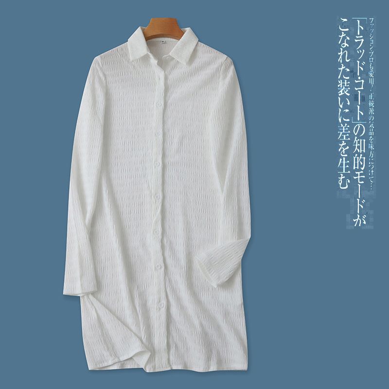 

Ruched Export Silm Lapel Single Breasted Shirt Dress White A- 10-19-5 M