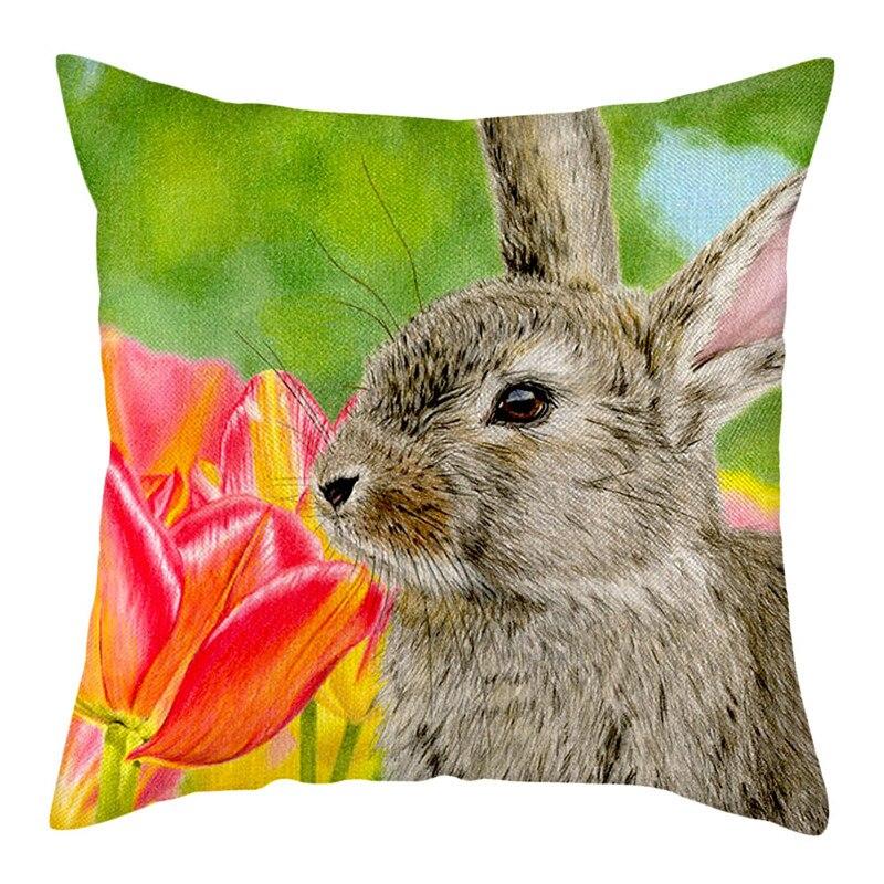 45X45Cm Rabbit Photo Cushion Cover Grey Pattern Pillow Polyester Pillowcase