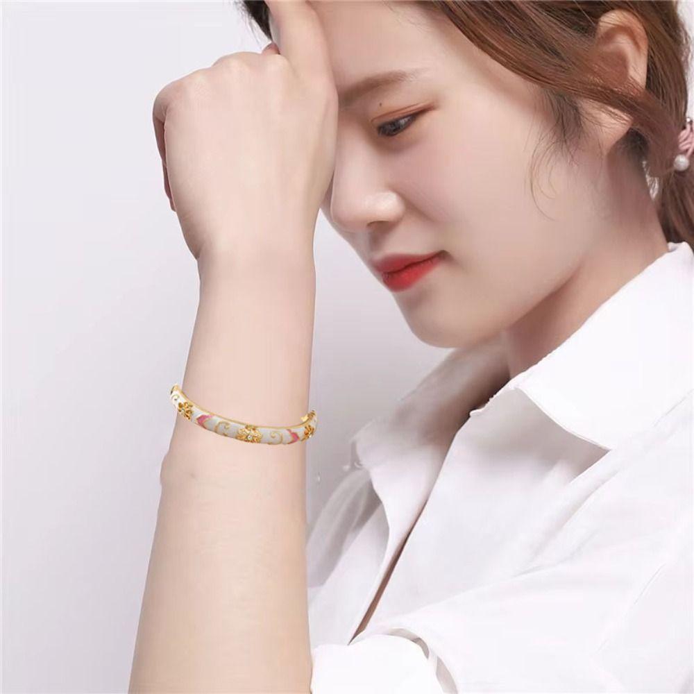 Enamel Vintage Cloisonne Bangle Chinese Style Women's Hand Bracelet Hollow Out Flower Bangle  Woman