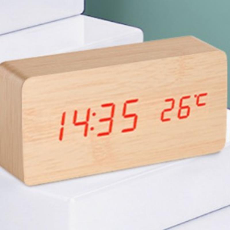 Wood Clock Electronic Clock Creative Wooden Digital Clock Voice Controlled Thermometer Electronic Alarm Clock