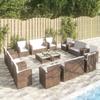 16 Pcs Garden Set with Cushions Brown Woven Resin
