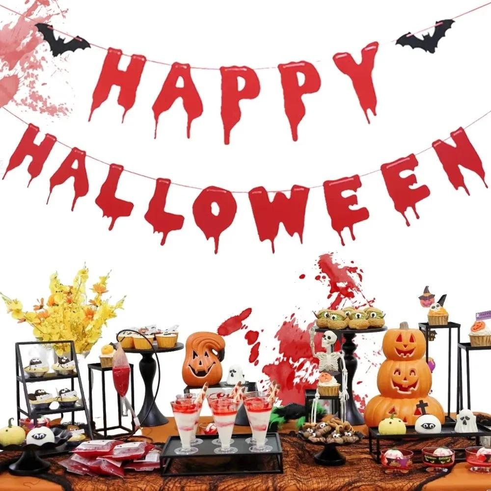 Halloween Party Decoration Happy Halloween Banner Bloody Butcher Knife Killer Tool Paper Garland for Horror Haunted House Decor