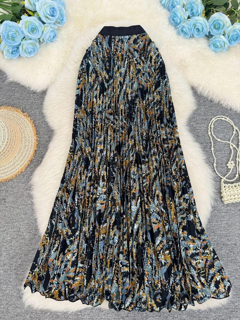 European South African Fashion Pleated Midi A-line Skirt with Big Hem – Versatile Holiday Women's Wear