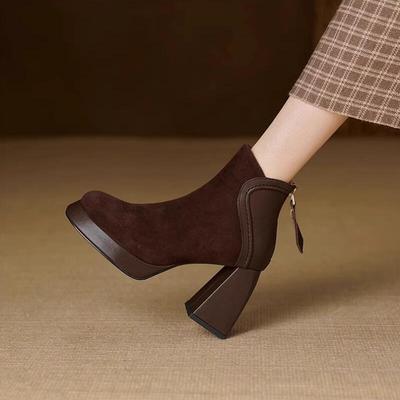 Fashion Single Boot Women's Retro Style Thick Sole 2025winter New Fashionable and Comfortable Women's Boots High Heels Thick Heel Squar