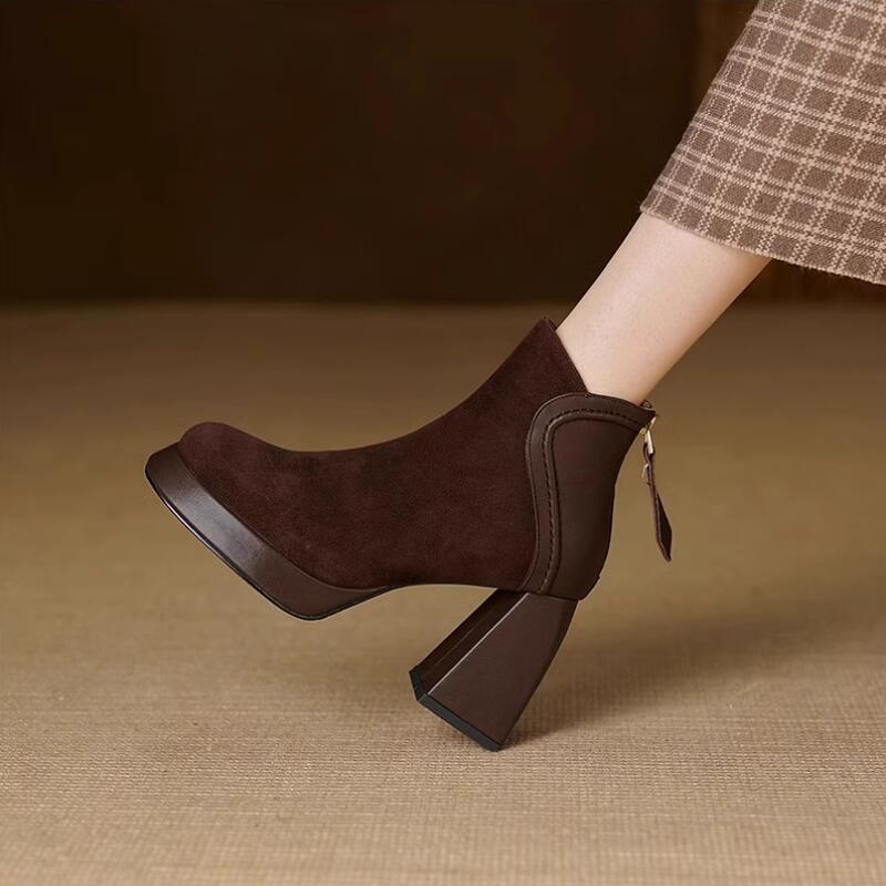 Fashion Single Boot Women's Retro Style Thick Sole 2025winter New Fashionable and Comfortable Women's Boots High Heels Thick Heel Squar