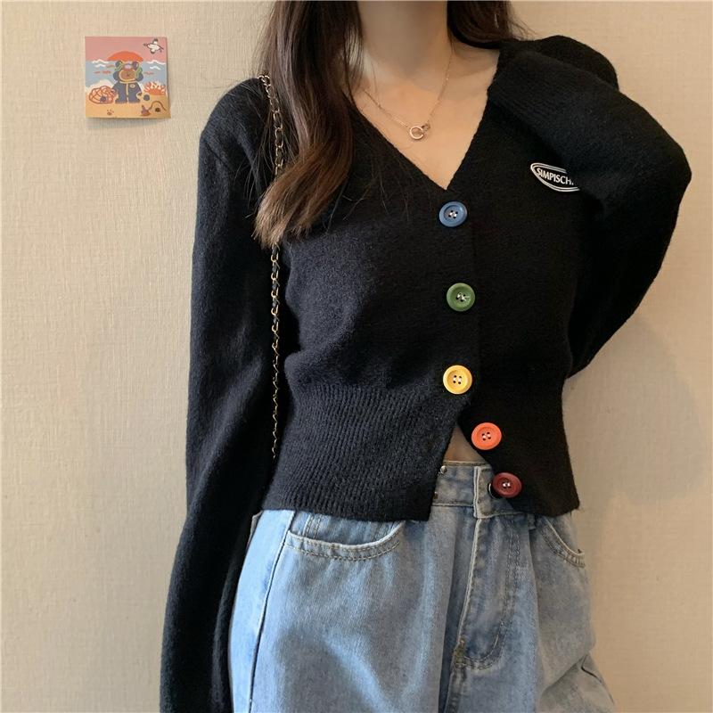 Women Sweater Cardigan Solid Korean V-neck Knitted Cardigan Lady Casual Slim Colorful Single Breasted Short Jumper Coats