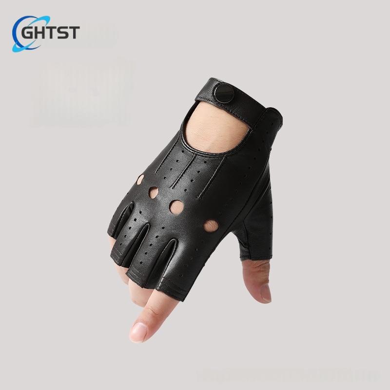 Fashion Men's Spring and Autumn Leather half-finger Gloves Genuine Sheepskin Retro Driving Cycling Motorcycle Warm Glove Winter
