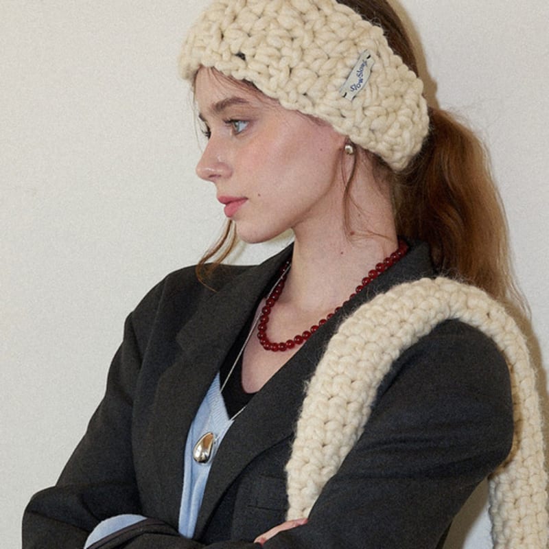 

Slowslowly Шерсть 100% Ручная работа Крючком Повязка для волос _ Кремовый Cream