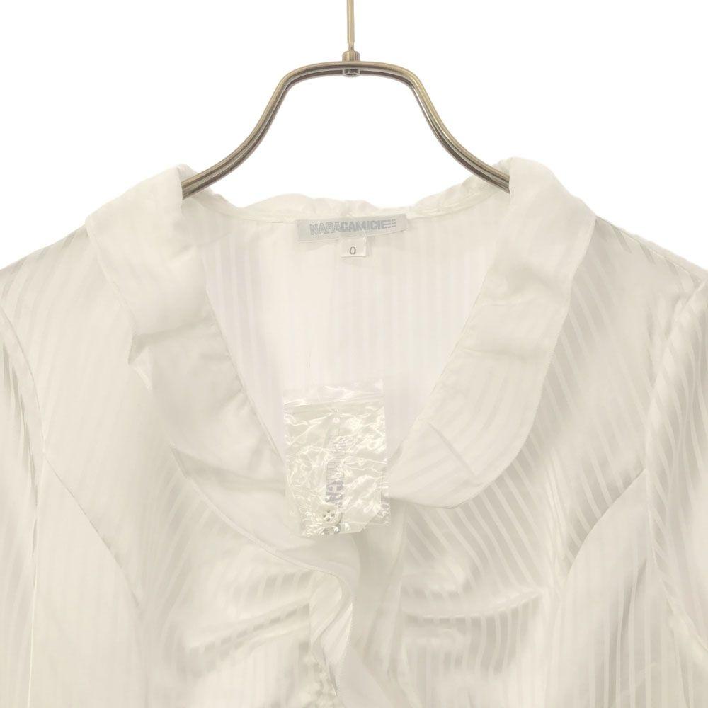 unused NARACAMICIE Striped Pattern Long sleeve Frill blouse white Tagged Women Used