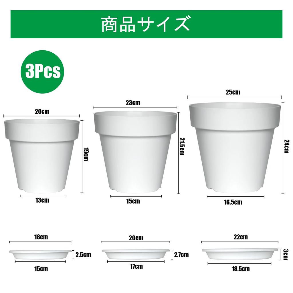 RooTrimmer Set of Pots with Stylish Agave Succulent Plant Plastic Pot with Drain Hole for Houseplants 7 3-Piece Saucers, Planter, Pot, (No. No. 7.5