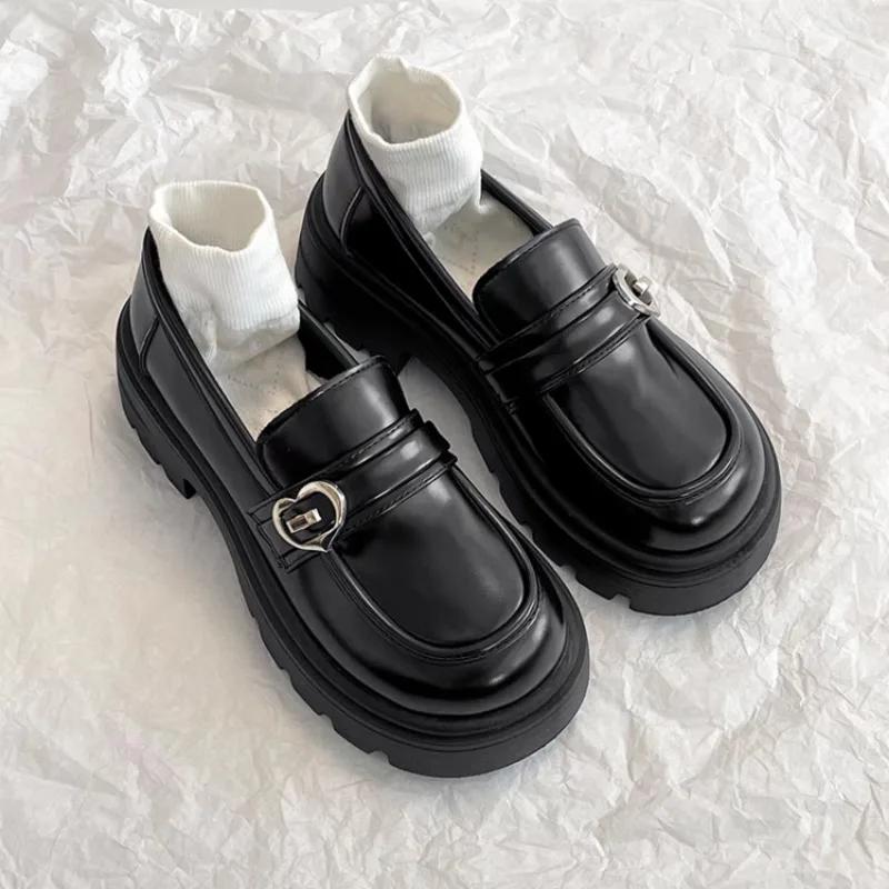 Spring and Autumn New Style Round Toe Thick-soled Beanie Shoes Women's Shallow Mouth Square Heel Casual Shoes Fashion High Heels