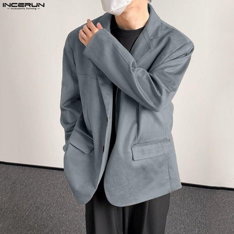 INCERUN Autumn Men Notched Lapel Long Sleeve Suede Blazer Casual Loose Coats
