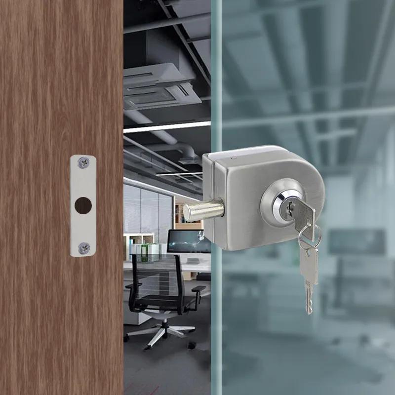 Punch Free Glass Door Locks Stainless Steel Cylindrical Latch Lock Frameless Glass Door Hardware Office Security Door Lock A1