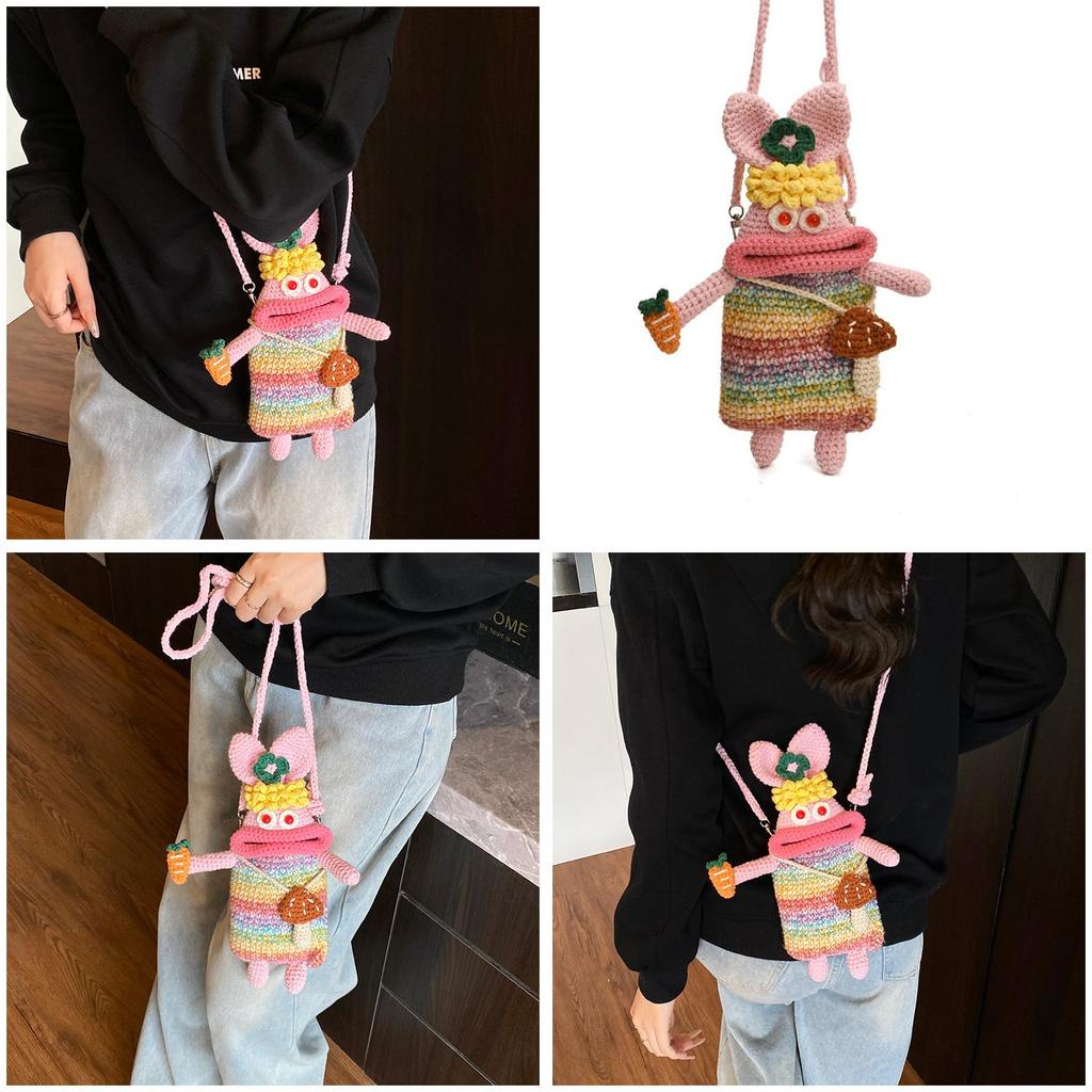 Ugly And Cute Rabbit Woven Crossbody Bag With Radish And Mushrooms For Women Casual Daily City Style