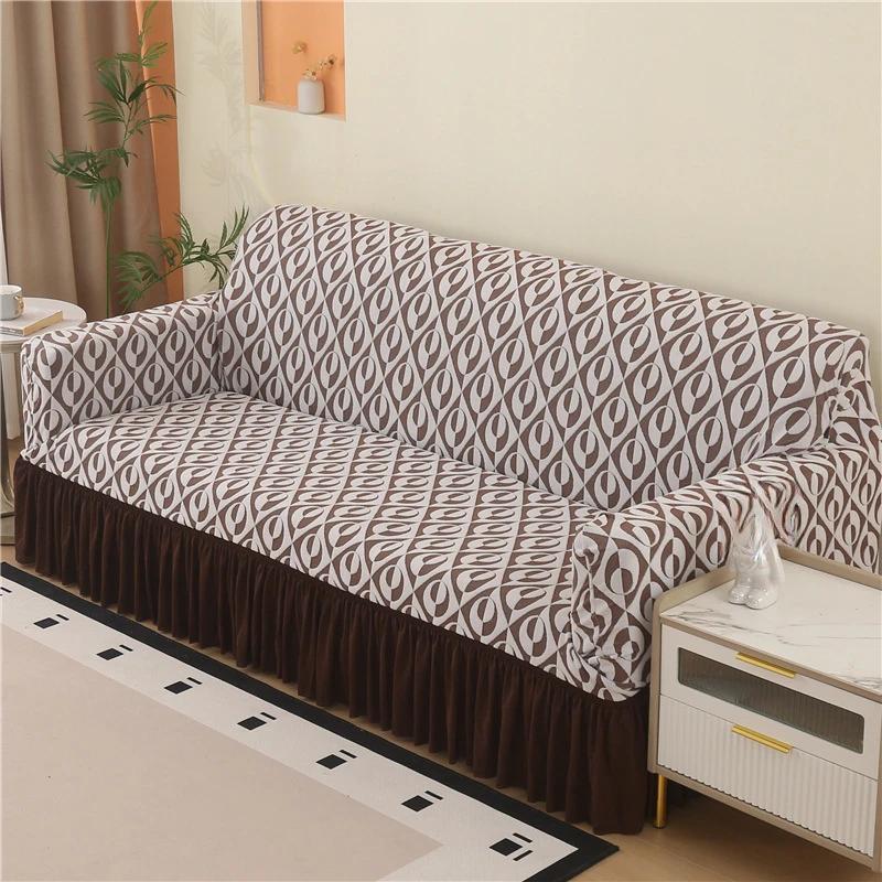 1/2/3/4/5 Seater Jacquard Sofa Slipcover Non-slip Sofa Cover with Skirt Elastic Couch Cover for Bedroom Office Living Room Decor