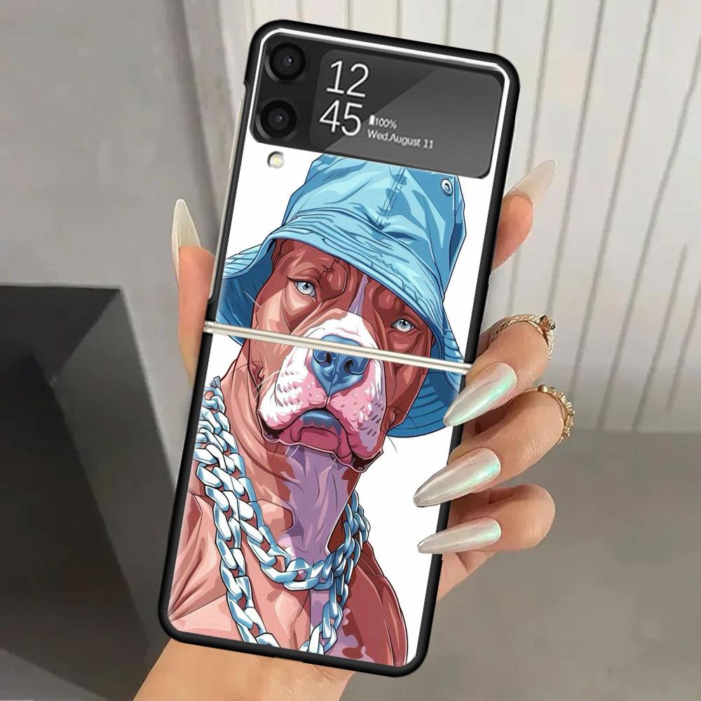 Pit Bull Pet Dog Pitbull Hard PC Phone Case For Samsung Galaxy Z Flip 7 6 5 4 3 Black ZFlip7 ZFlip6 Flip5 Flip4 Flip3 5G Print C