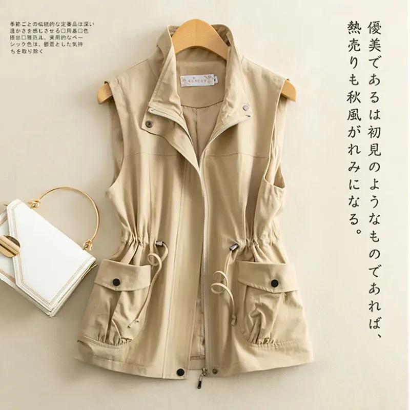 Short Waistcoat Jacket Women's Slim Spring Autumn Casual Outerwear Vest Ladies Loose Pure Cotton Sleeveless Coats