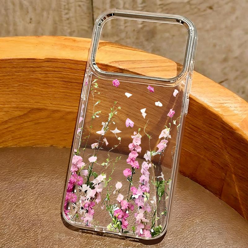 Floral Pattern Case For iPhone 17 Pro Max iPhone 16 15 14 13 Pro Max 11 17e 16e Plating Lens Frame Clear Soft Silicone Back Cover