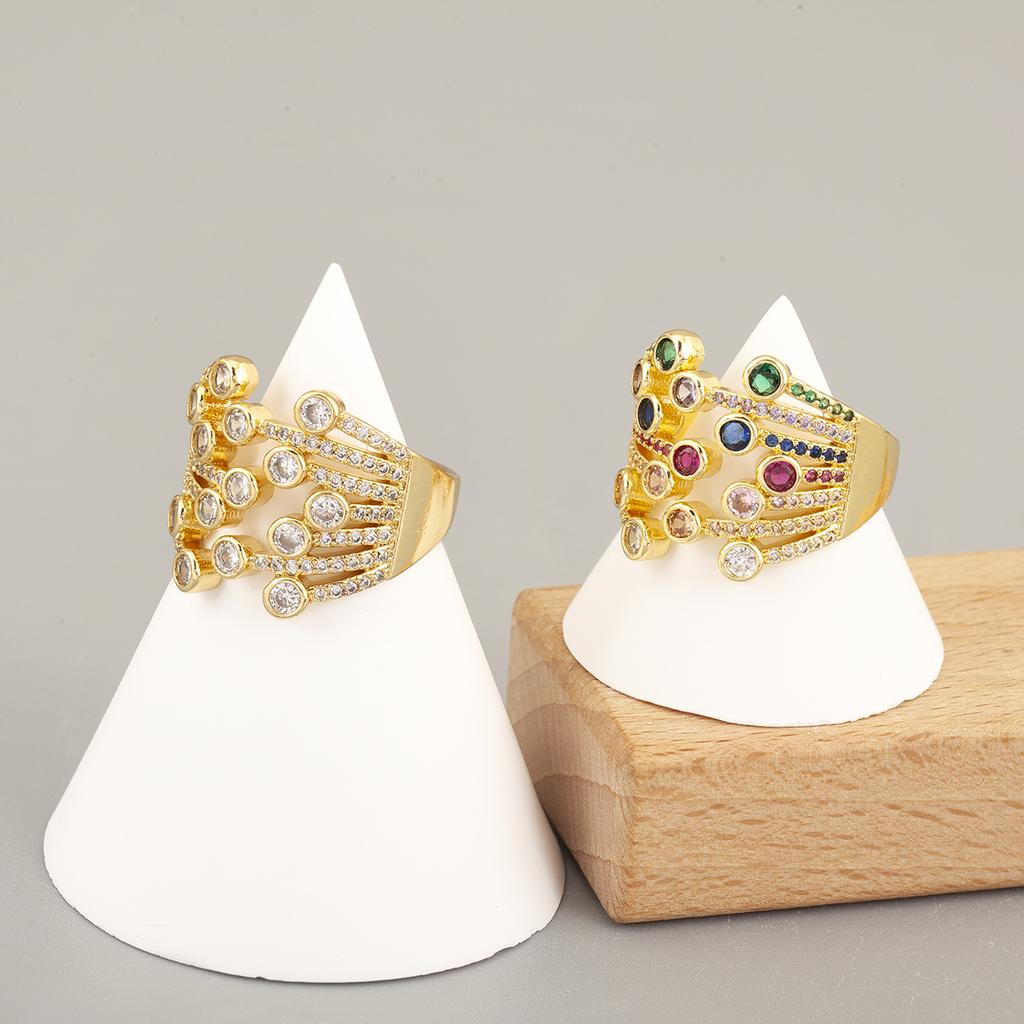 Nidin Light Luxury Colourful/White Crystal Zircon Open Rings For Female Male Exaggerated Personality Adjustable Finger Jewelry
