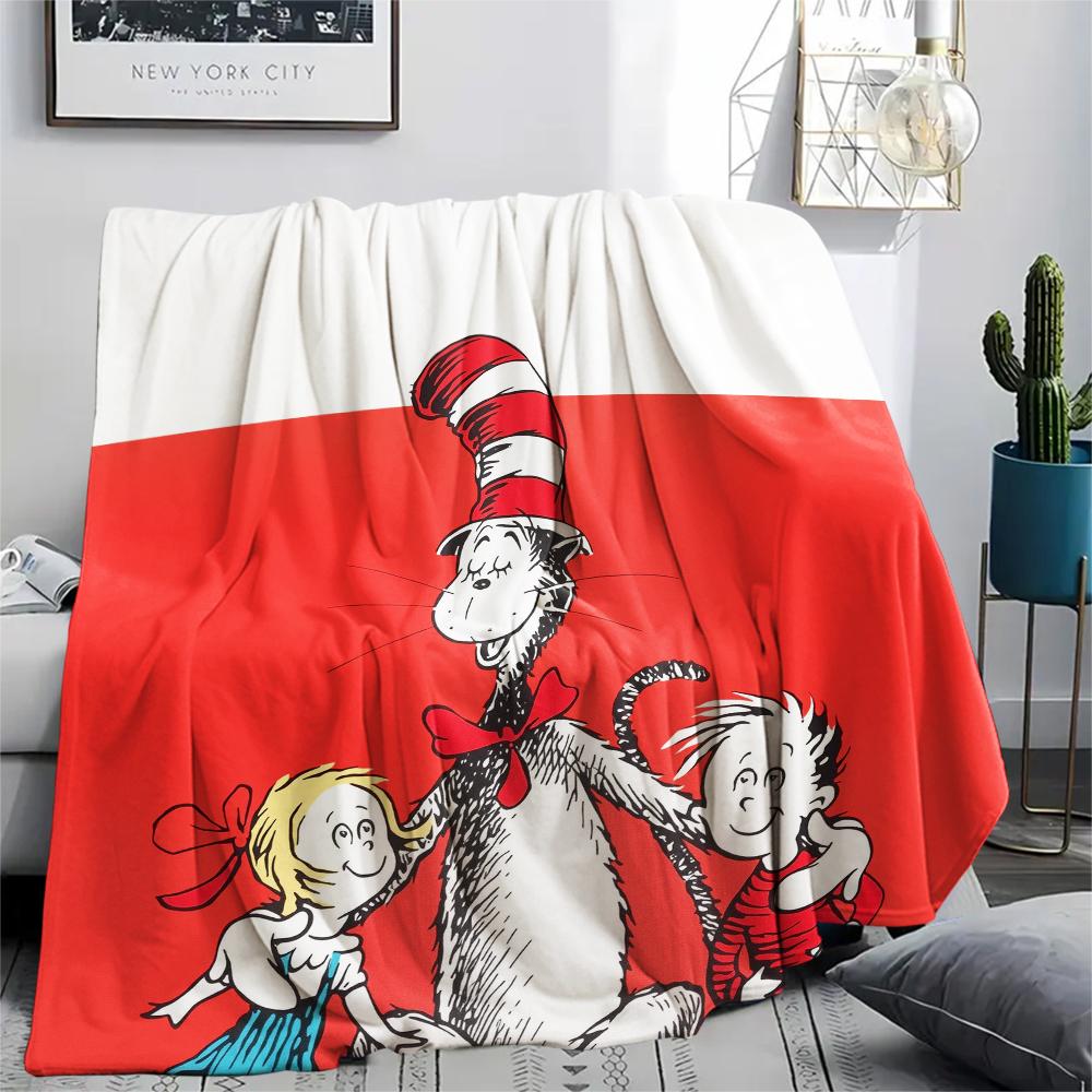 De Kat met de Hoed, patroon Flanellen Deken, Hoge kwaliteit Comfortabel voor Alle Seizoenen, Woondecoratie, Warmte en Comfort, Perfect voor Cadeaus.